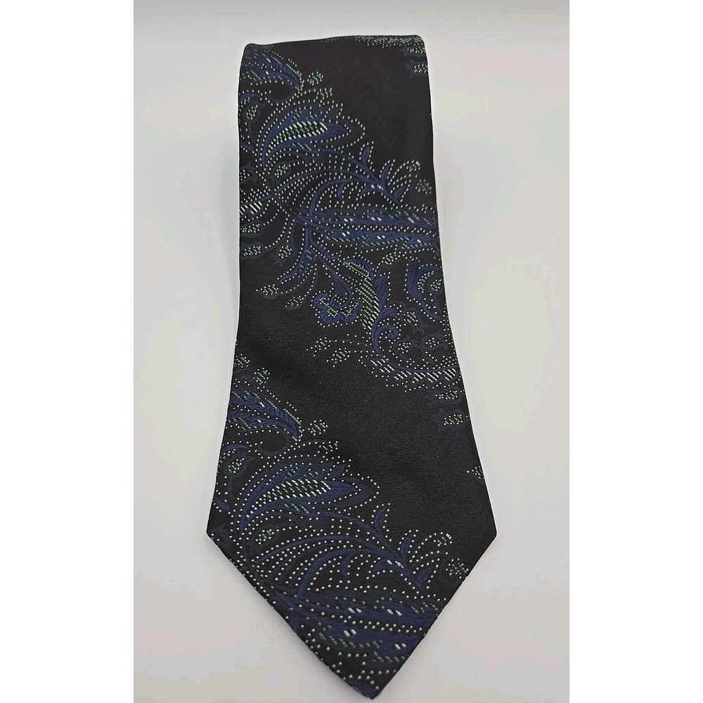 Vintage Dior Signature Tie 100% Silk Textured Black Multi Color Paisley Floral‎